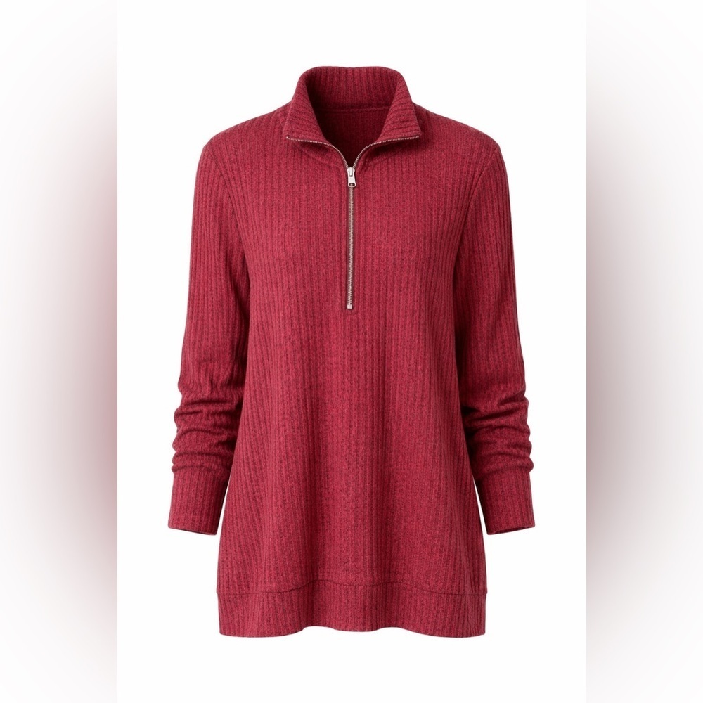 Torrid 2 (2X) Burgundy Ribbed Quarter Zip Tunic Sweater | Transitional Layer - Picture 1 of 5